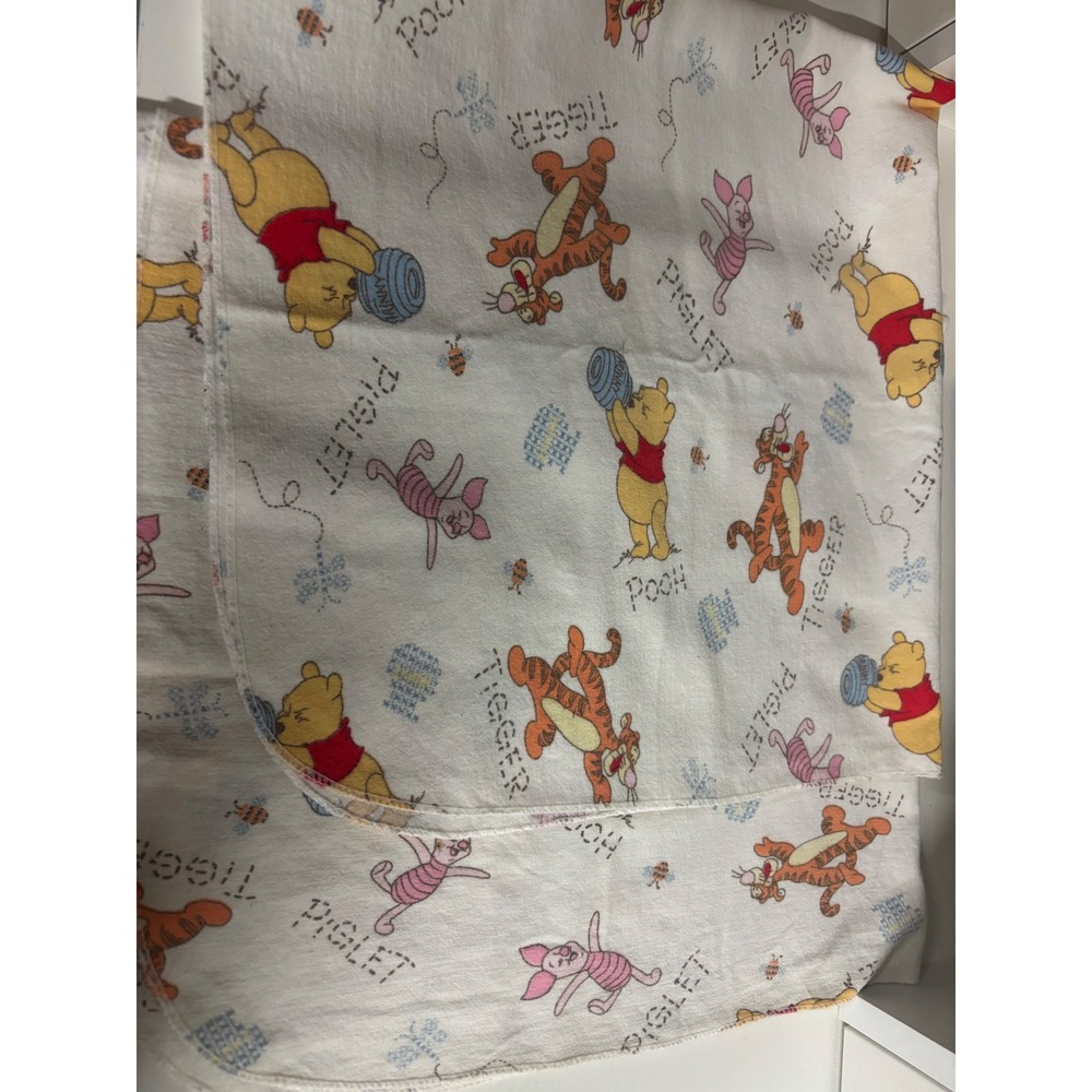 Vintage Disney Winnie the Pooh Tigger Piglet White Flannel Receiving Blanket